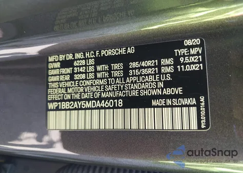 2021 Porsche Cayenne Coupe S z USA, uszkodzony, nr VIN WP1BB2AY5MDA46018